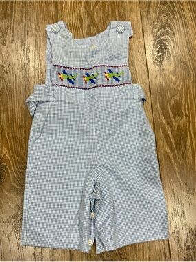 Amanda Remembered Blue Gingham Smocked Airplanes Overalls Size 6months